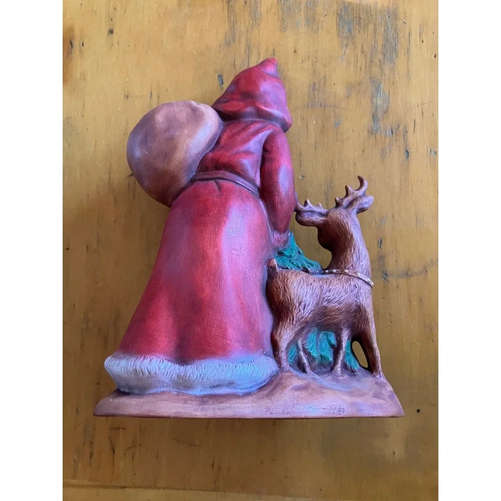 Vintage 1989 Ceramic Santa Figurine Reindeer Sled Red Large 9 Inch Holiday Decor